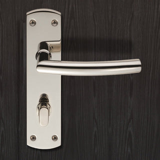 Image: Steelworx CSLP1167T Arched Bathroom Backplate Lever Lock Handles - 2 Finishes