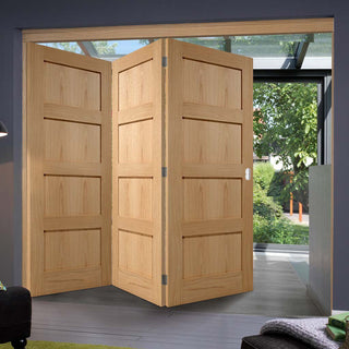 Image: Three Folding Doors & Frame Kit - Contemporary 4 Panel Oak 3+0 - Unfinished