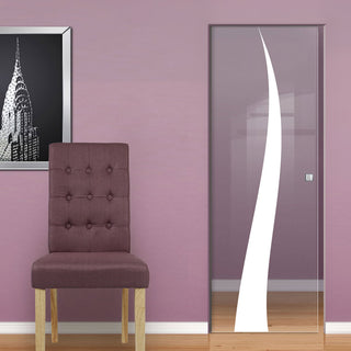Image: Roslin 8mm Clear Glass - Obscure Printed Design - Single Absolute Pocket Door