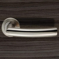 Steelworx SWL1165 Scimitar Lever Latch Handles on Round Rose - Satin Stainless Steel