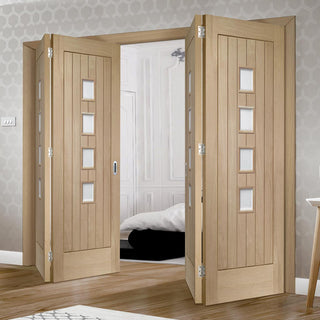 Image: Bespoke Thrufold Contemporary Suffolk Oak 4 Pane Glazed Folding 2+2 Door