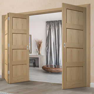 Image: Three Folding Doors & Frame Kit - Contemporary 4 Panel Oak 2+1 - Unfinished