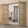 Three Folding Doors & Frame Kit - Contemporary 4 Panel Oak 2+1 - Unfinished