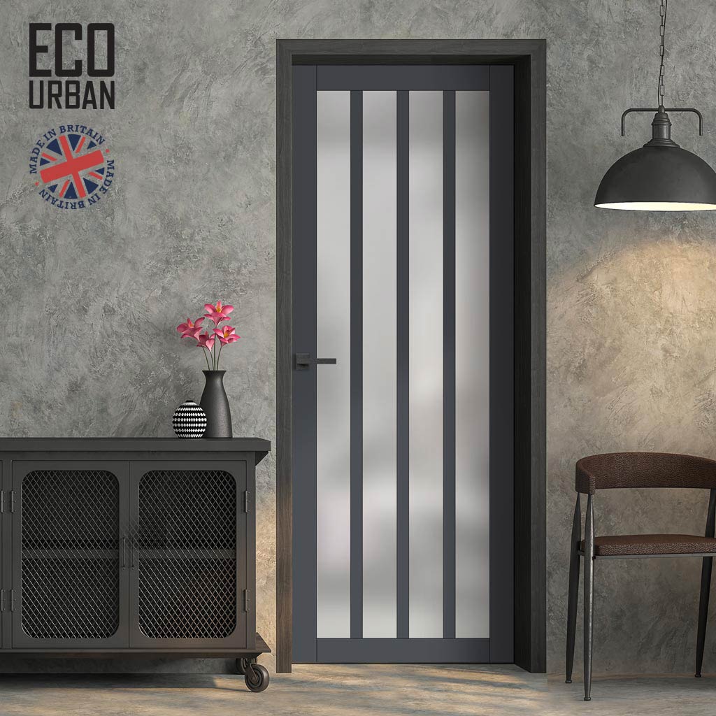 Handmade Eco-Urban Sintra 4 Pane Solid Wood Internal Door UK Made DD6428SG Frosted Glass - Eco-Urban® Stormy Grey Premium Primed