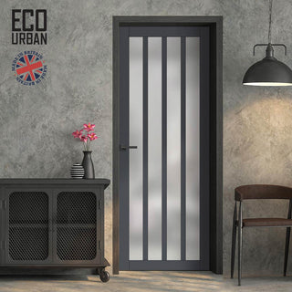 Image: Handmade Eco-Urban Sintra 4 Pane Solid Wood Internal Door UK Made DD6428SG Frosted Glass - Eco-Urban® Stormy Grey Premium Primed