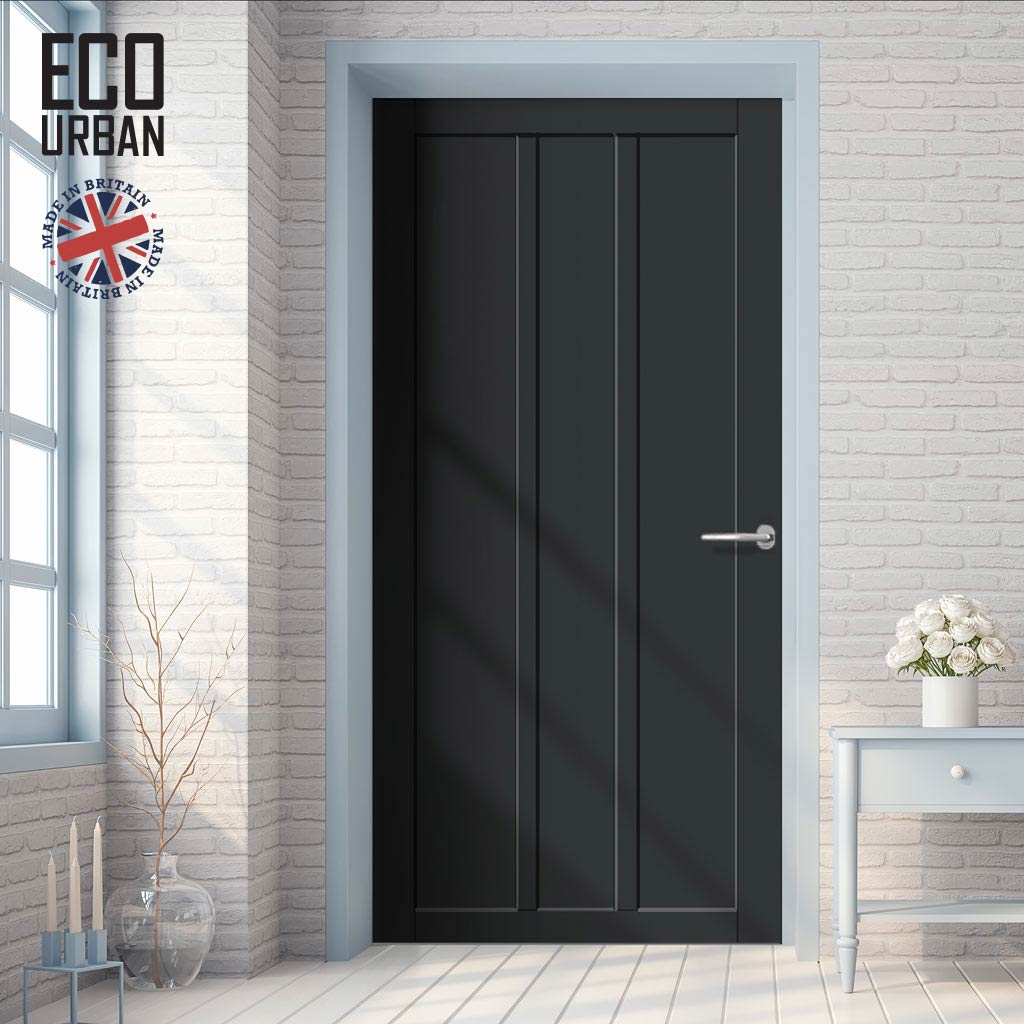 Cornwall 3 Panel Solid Wood Internal Door UK Made DD6404 - Eco-Urban® Shadow Black Premium Primed