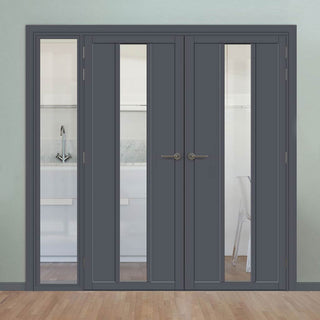 Image: Room Divider - Handmade Eco-Urban® Cornwall Door Pair DD6404C - Clear Glass - Premium Primed - Colour & Size Options