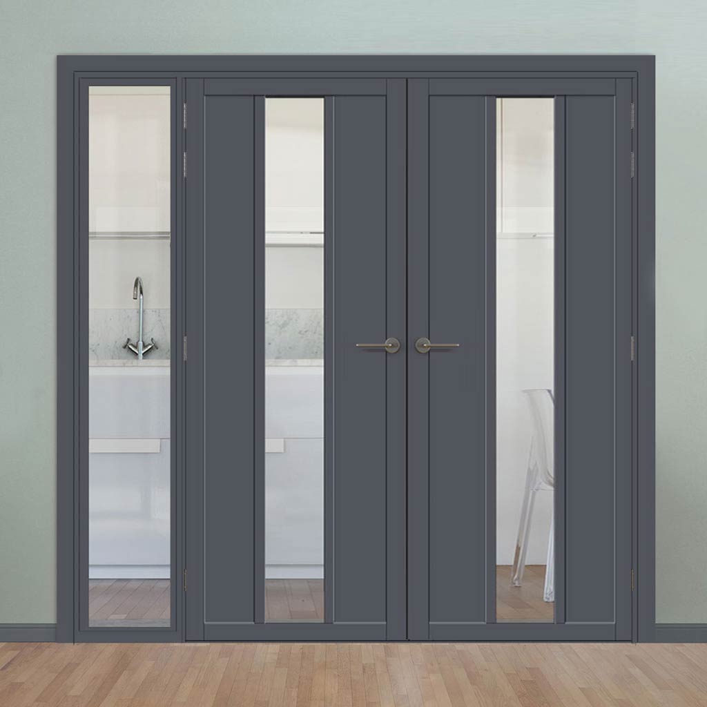 Bespoke Room Divider - Eco-Urban® Cornwall Eco-Urban® Door Pair DD6404C - Clear Glass with Full Glass Side - Premium Primed - Colour & Size Options