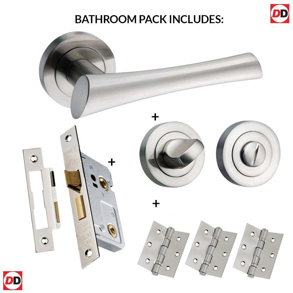 Corsica Mediterranean Bathroom Lever On Rose - Satin Nickel Handle Pack