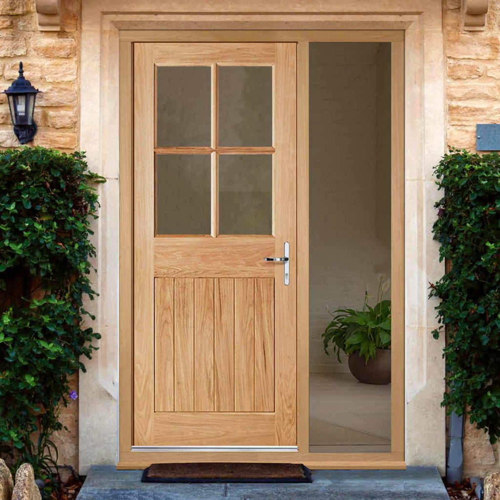 Cottage 4L Exterior Oak Door and Frame Set - Clear Double Glazing - One Unglazed Side Screen, From LPD Joinery