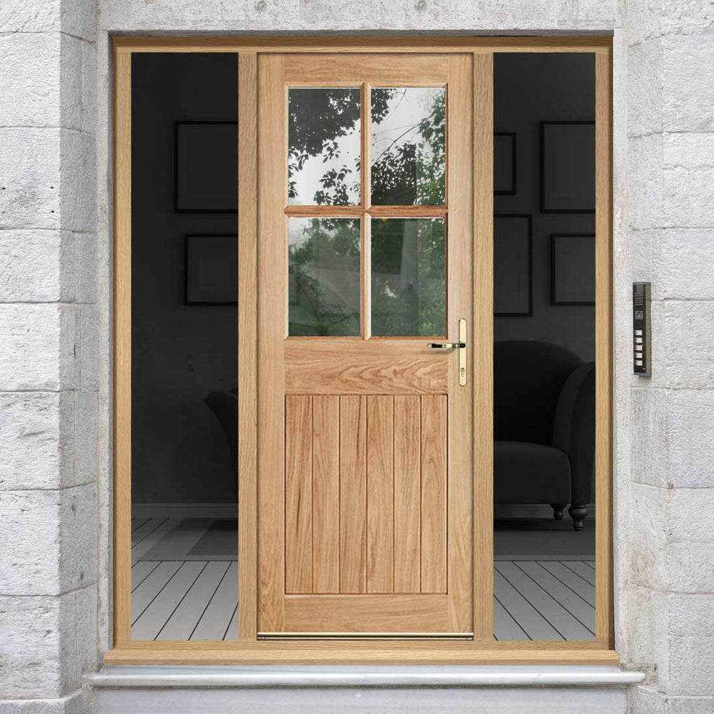 Cottage 4L Exterior Oak Door and Frame Set - Clear Double Glazing - Two Unglazed Side Screens, From LPD Joinery
