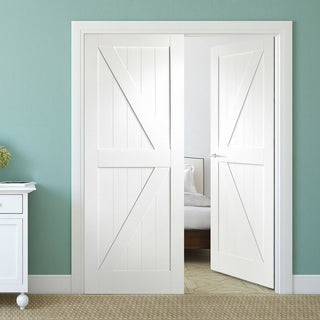 Image: Cottage Frame Ledge and Braced Internal Door Pair - White Primed