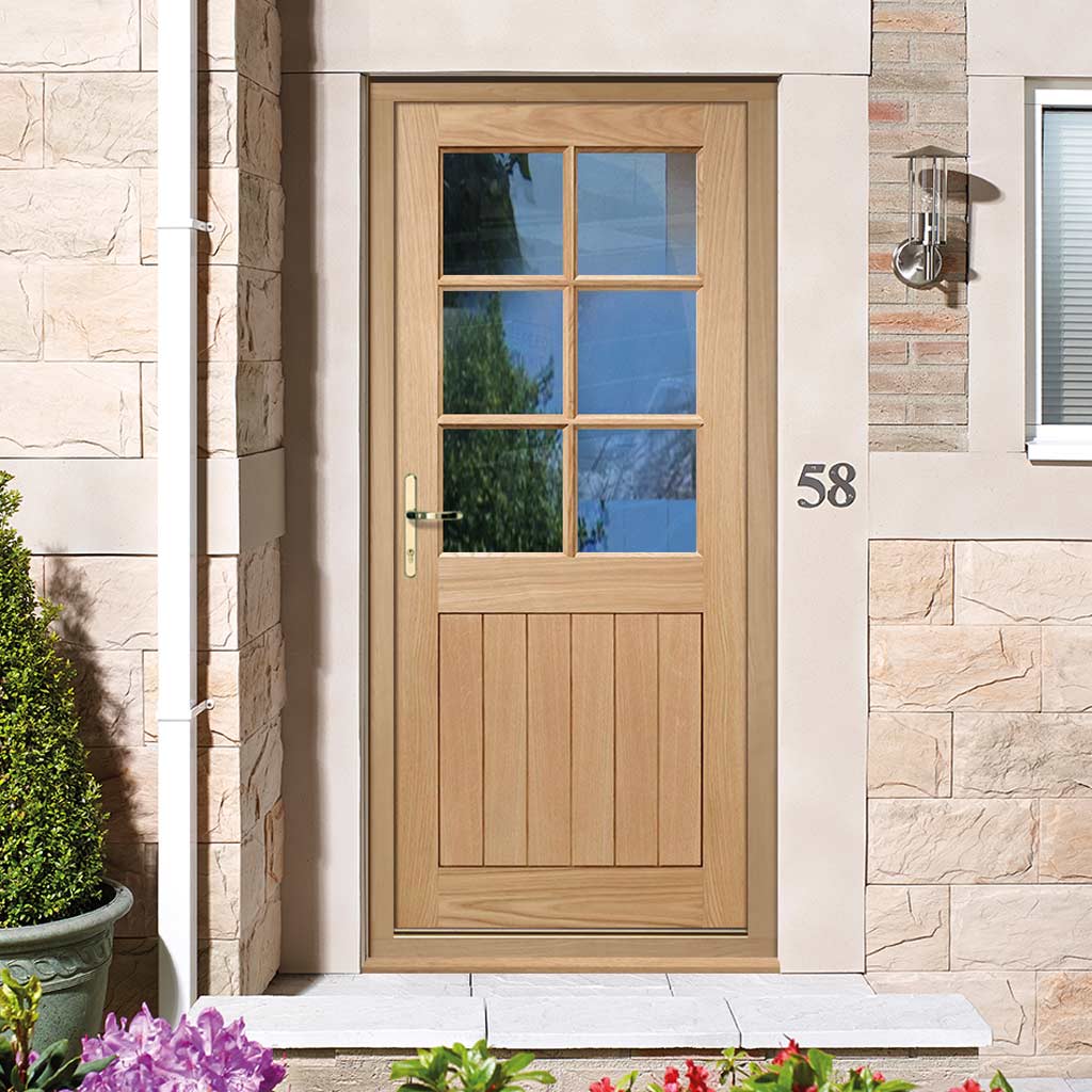 Cottage 6L Exterior Oak Door and Frame Set - Clear Double Glazing, From LPD Joinery