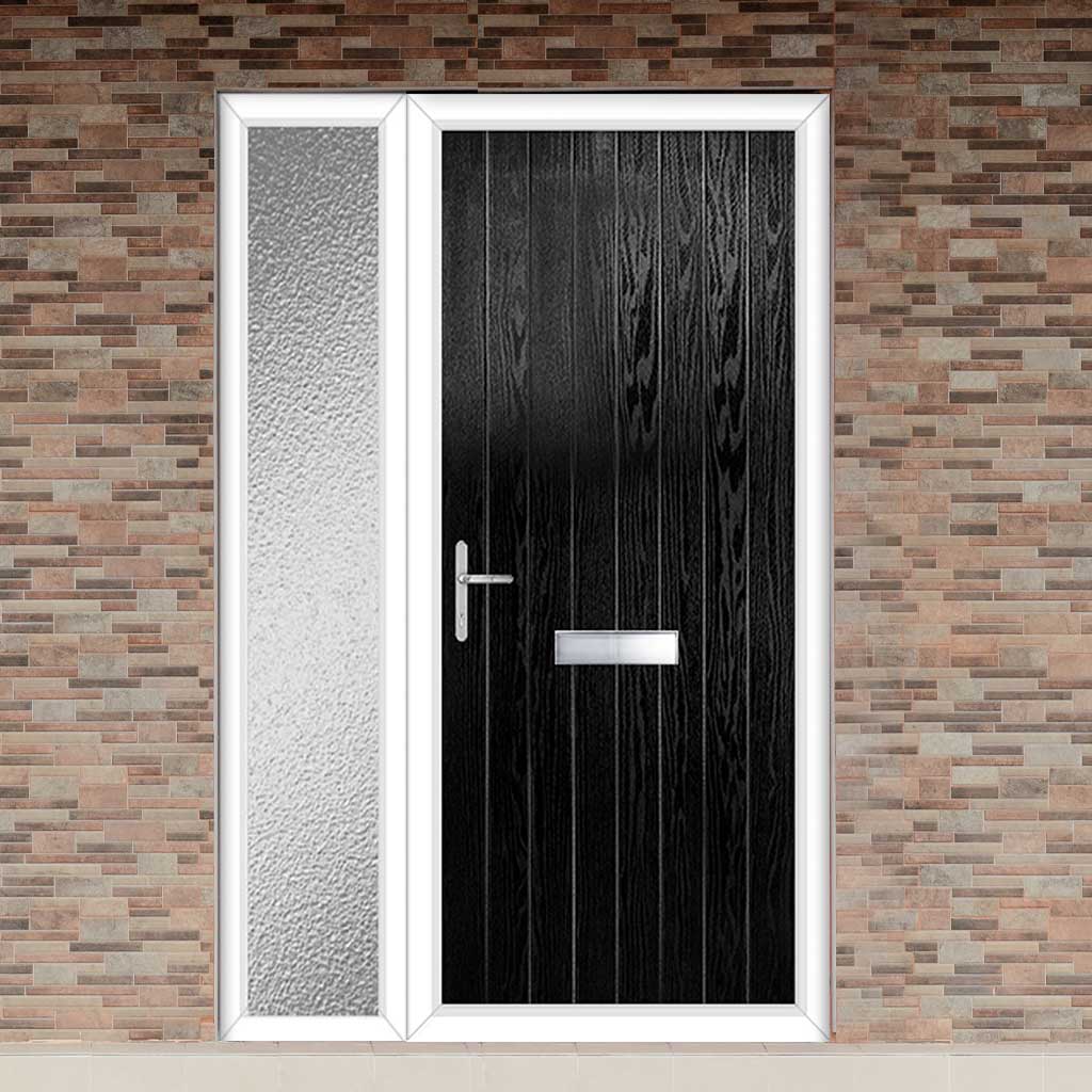 Cottage Style Solid Composite Front Door Set with Single Side Screen - Shown in Black