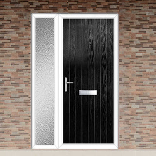 Image: Cottage Style Solid Composite Front Door Set with Single Side Screen - Shown in Black