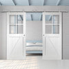 Sirius Tubular Stainless Steel Sliding Track & Frame Ledged and Braced Cottage Double Door - Clear Glass - White Primed