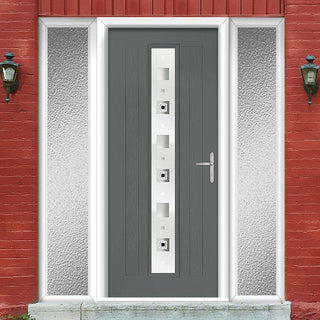 Image: Country Style Uracco 1 Composite Front Door Set with Double Side Screen - Central Tahoe Black Glass - Shown in Mouse Grey