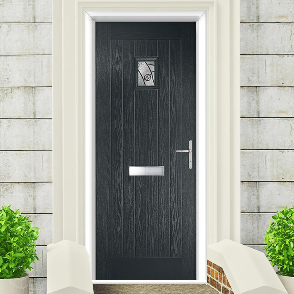 Country Style Aruba 1 Composite Front Door Set with Abstract Glass - Shown in Anthracite Grey