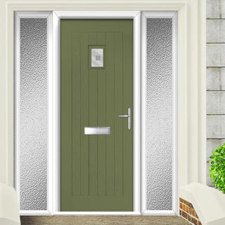 Image: Country Style Aruba 1 Composite Front Door Set with Double Side Screen - Sandblast Ellie Glass - Shown in Reed Green