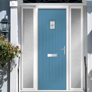Image: Country Style Aruba 1 Composite Front Door Set with Double Side Screen - Mirage Glass - Shown in Pastel Blue