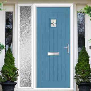 Image: Country Style Aruba 1 Composite Front Door Set with Single Side Screen - Mirage Glass - Shown in Pastel Blue