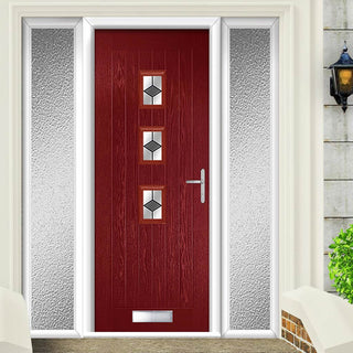 Image: Country Style Aruba 3 Composite Front Door Set with Double Side Screen - Central Diamond Grey Glass - Shown in Red