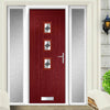 Country Style Aruba 3 Composite Front Door Set with Double Side Screen - Central Diamond Grey Glass - Shown in Red