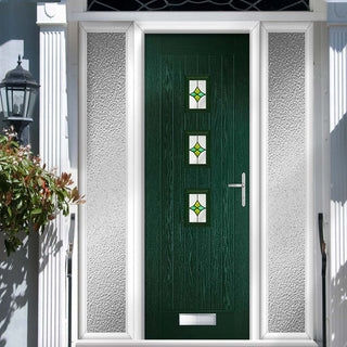 Image: Country Style Aruba 3 Composite Front Door Set with Double Side Screen - Central Laptev Green Glass - Shown in Green