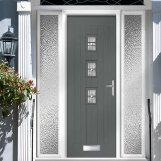 Image: Country Style Aruba 3 Composite Front Door Set with Double Side Screen - Central Matisse Glass - Shown in Mouse Grey
