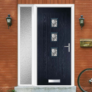 Image: Country Style Aruba 3 Composite Front Door Set with Single Side Screen - Central Abstract Glass - Shown in Blue