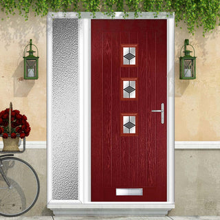 Image: Country Style Aruba 3 Composite Front Door Set with Single Side Screen - Central Diamond Grey Glass - Shown in Red