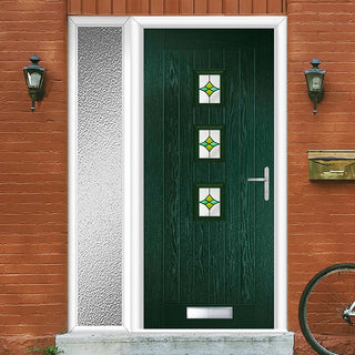 Image: Country Style Aruba 3 Composite Front Door Set with Single Side Screen - Central Laptev Green Glass - Shown in Green