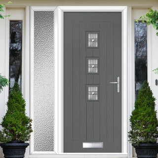 Image: Country Style Aruba 3 Composite Front Door Set with Single Side Screen - Central Matisse Glass - Shown in Mouse Grey