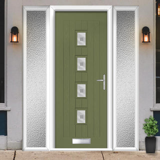 Image: Country Style Aruba 4 Composite Front Door Set with Double Side Screen - Central Ellie Glass - Shown in Reed Green