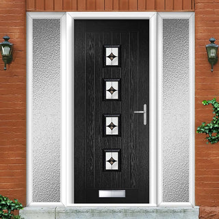 Image: Country Style Aruba 4 Composite Front Door Set with Double Side Screen - Central Laptev Black Glass - Shown in Black