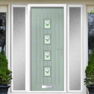 Image: Country Style Aruba 4 Composite Front Door Set with Double Side Screen - Central Murano Green Glass - Shown in Chartwell Green