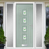 Country Style Aruba 4 Composite Front Door Set with Double Side Screen - Central Murano Green Glass - Shown in Chartwell Green