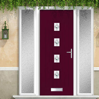 Image: Country Style Aruba 4 Composite Front Door Set with Double Side Screen - Central Pusan Glass - Shown in Purple Violet