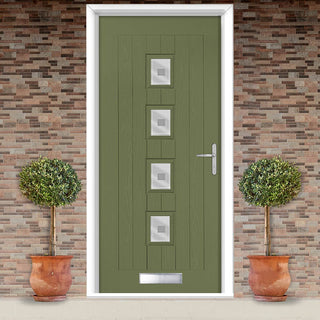 Image: Country Style Aruba 4 Composite Front Door Set with Central Ellie Glass - Shown in Reed Green