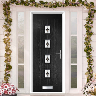 Image: Country Style Aruba 4 Composite Front Door Set with Central Laptev Black Glass - Shown in Black