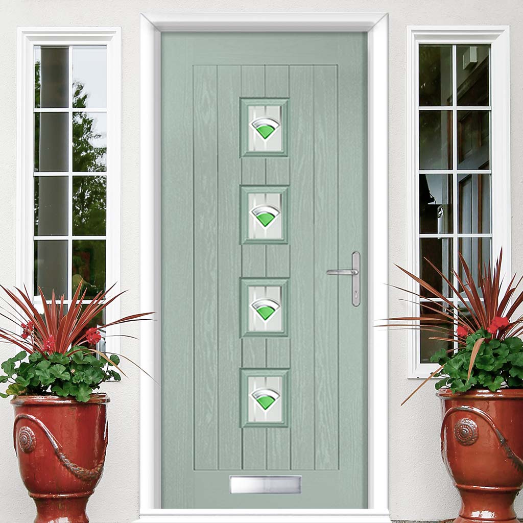 Country Style Aruba 4 Composite Front Door Set with Central Murano Green Glass - Shown in Chartwell Green
