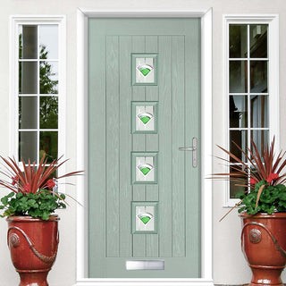 Image: Country Style Aruba 4 Composite Front Door Set with Central Murano Green Glass - Shown in Chartwell Green