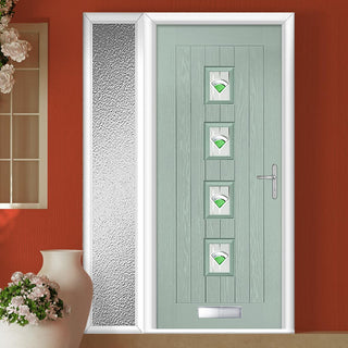 Image: Country Style Aruba 4 Composite Front Door Set with Single Side Screen - Central Murano Green Glass - Shown in Chartwell Green