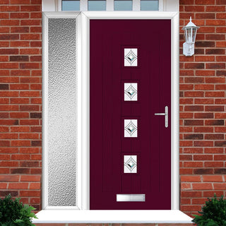 Image: Country Style Aruba 4 Composite Front Door Set with Single Side Screen - Central Pusan Glass - Shown in Purple Violet