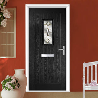 Image: Country Style Catalina 1 Composite Front Door Set with Clarity Brass Glass - Shown in Black