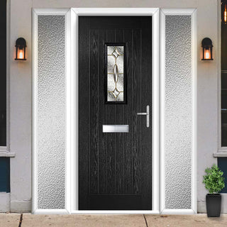 Image: Country Style Catalina 1 Composite Front Door Set with Double Side Screen - Clarity Brass Glass - Shown in Black