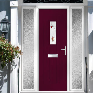 Image: Country Style Catalina 1 Composite Front Door Set with Double Side Screen - Kupang Red Glass - Shown in Purple Violet