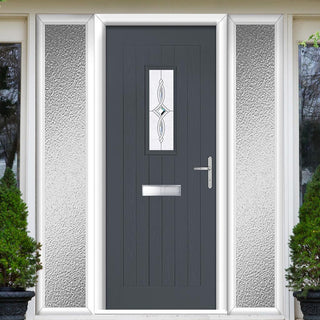 Image: Country Style Catalina 1 Composite Front Door Set with Double Side Screen - Pusan Glass - Shown in Slate Grey