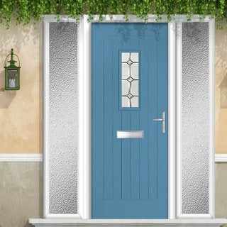 Image: Country Style Catalina 1 Composite Front Door Set with Double Side Screen - Mirage Glass - Shown in Pastel Blue
