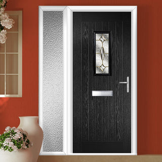 Image: Country Style Catalina 1 Composite Front Door Set with Single Side Screen - Clarity Brass Glass - Shown in Black